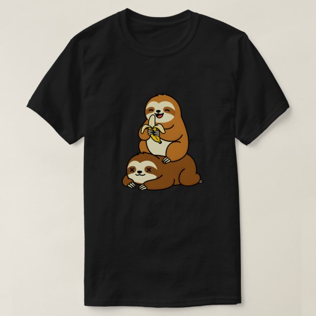 Cute Sloth Eating Banana on Lazy Sloth Funny Carto T Shirt (Design framsida)