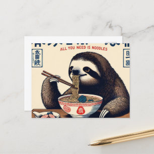 Cute Sloth Eating Ramen Allt du behöver är Noodles Vykort