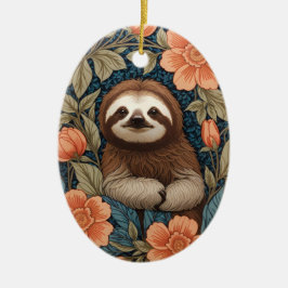 Cute Sloth Elegant Floral William Morris Inspired Julgransprydnad Keramik