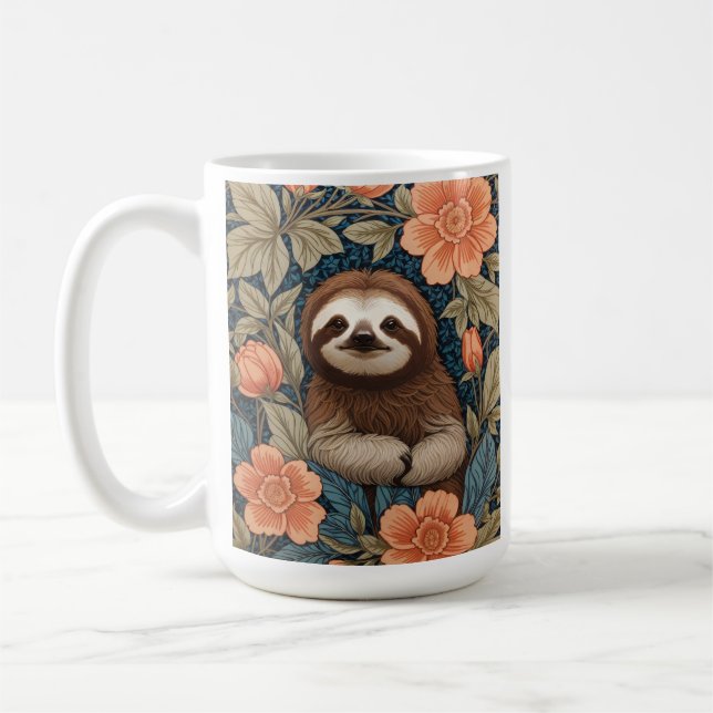 Cute Sloth Elegant Floral William Morris Inspired Kaffemugg (Vänster)