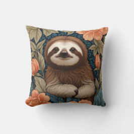 Cute Sloth Elegant Floral William Morris Inspired Kudde