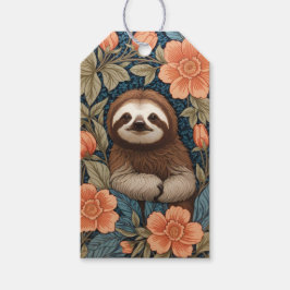 Cute Sloth Elegant Floral William Morris Inspired Presentetikett