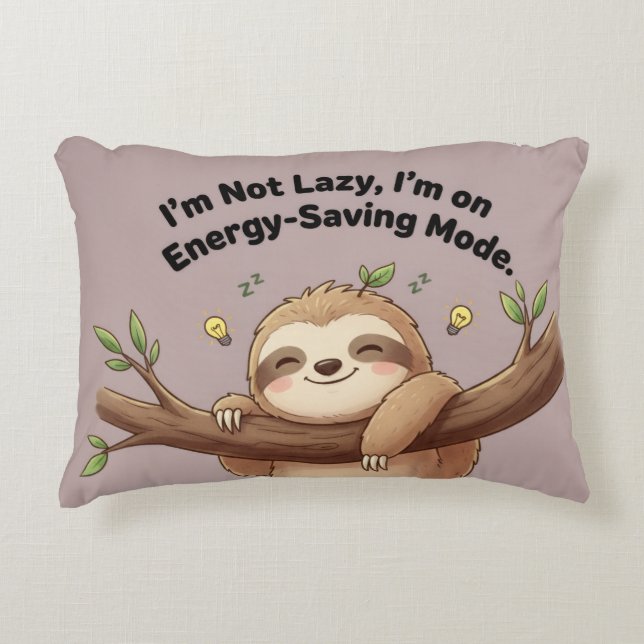 Cute Sloth "Energy-Saving Mode" Prydnadskudde (Framsidan)