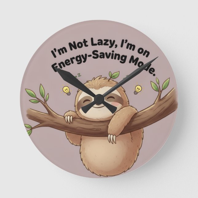Cute Sloth "Energy-Saving Mode" Rund Klocka (Framsida)