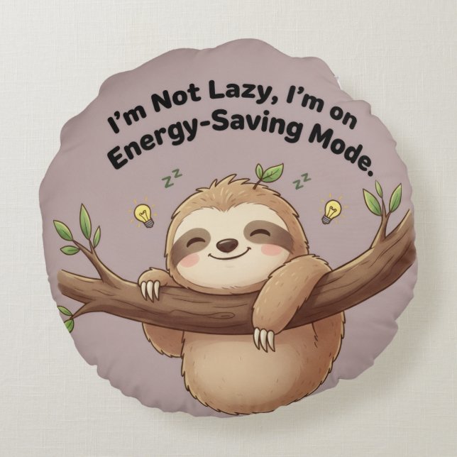 Cute Sloth "Energy-Saving Mode" Rund Kudde (Baksidan)