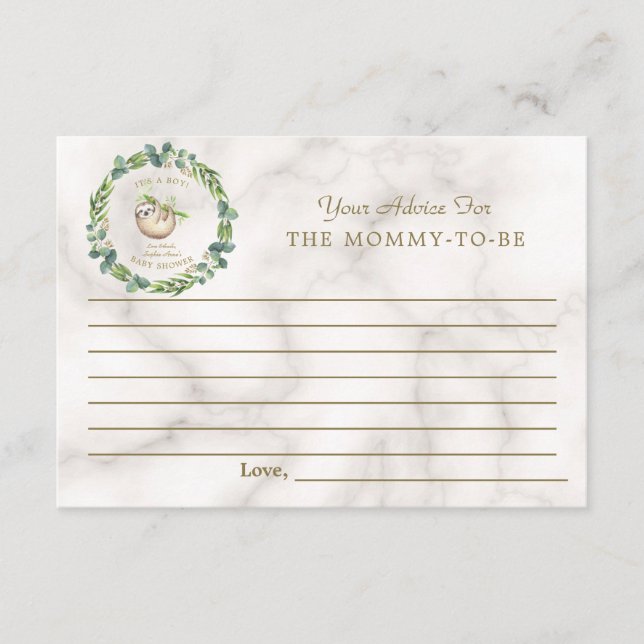 Cute Sloth Eucalyptus Baby Shower-föräldrar Rådkort (Framsida)