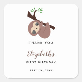 Cute Sloth First Birthday Adsible Animal Kawaii Fyrkantigt Klistermärke