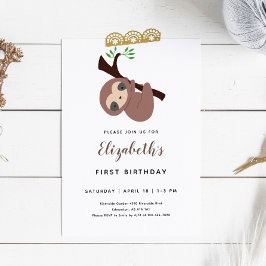 Cute Sloth First Birthday Adsible Animal Kawaii Inbjudningar