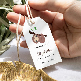 Cute Sloth First Birthday Anpassningsbar Presentetikett