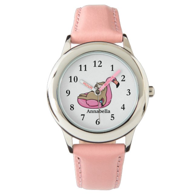 Cute Sloth Flamingo Sommar med Namn Girls Watch Armbandsur (Framsida)