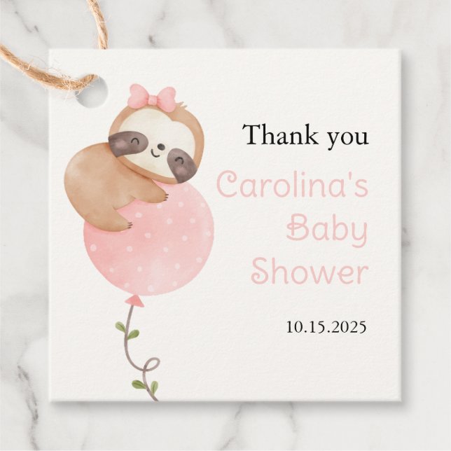 Cute Sloth Flicka Baby Shower Gåvor Etiketter (Framsida)
