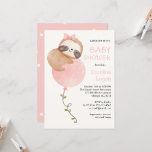Cute Sloth Flicka Baby Shower Inbjudningar