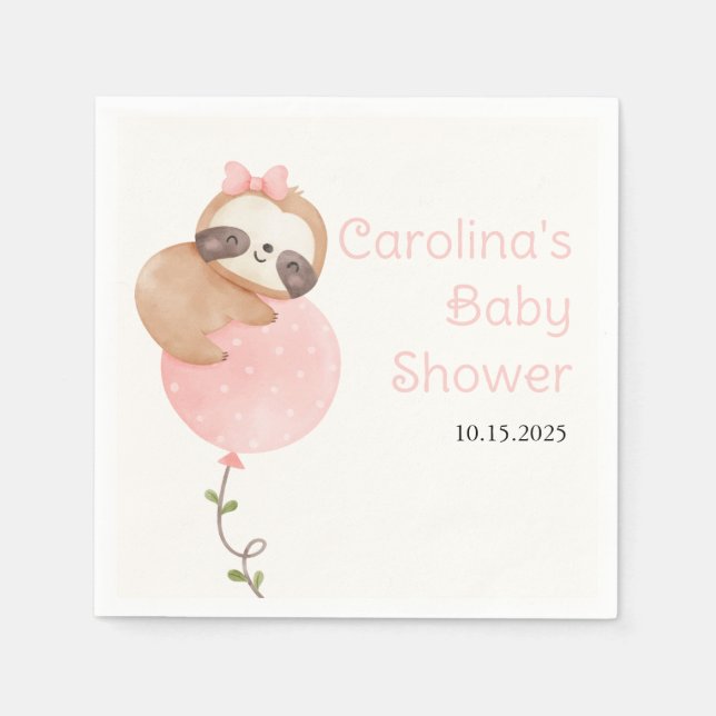 Cute Sloth Flicka Baby Shower Pappersservett (Framsidan)