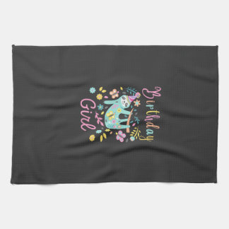 Cute Sloth Floral Girls Birthday Party T-Shirt Kökshandduk