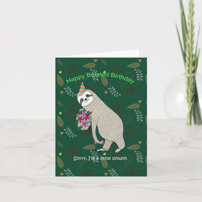 Cute Sloth Flowers Funny Belet Förlåt födelsedag Kort (Framsida)