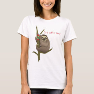 Cute Sloth funny Tecknad med kaffe Kopp Teckning T Shirt
