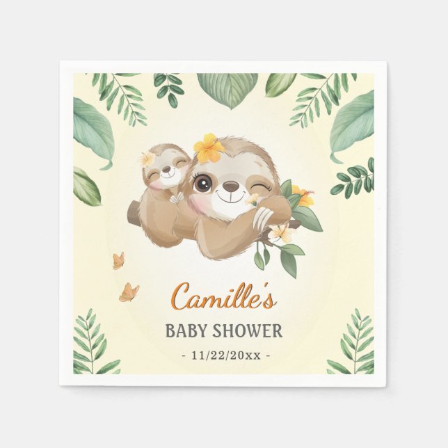 Cute Sloth Gender Neutral Baby Shower Sprinkle Pappersservett (Framsidan)