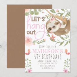 Cute Sloth Girl Birthday Inbjudningar