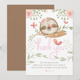 Cute Sloth Girl Birthday Tack Kort