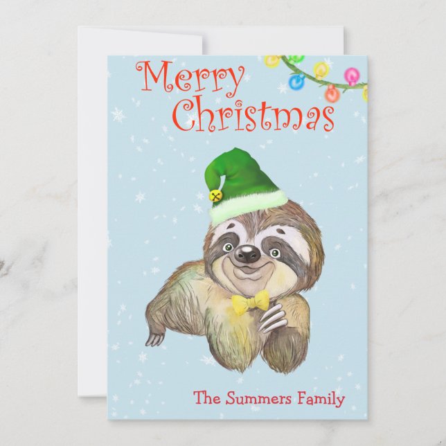 Cute Sloth God jul Julkort (Framsida)