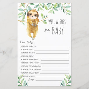 Cute Sloth Greenery Shower well Önskemål för Baby