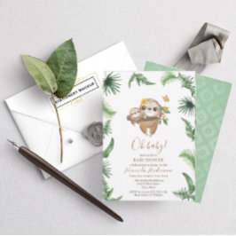 Cute Sloth Greenery Watercolor Baby Shower Inbjudningar