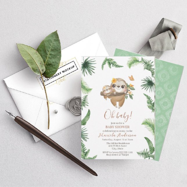 Cute Sloth Greenery Watercolor Baby Shower Inbjudningar (Skapare uppladdad)
