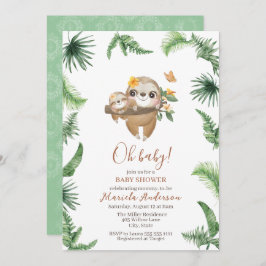 Cute Sloth Greenery Watercolor Baby Shower Inbjudningar