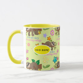 Cute Sloth Gult Mönster Funny Lazy Quote Blommigt Mugg