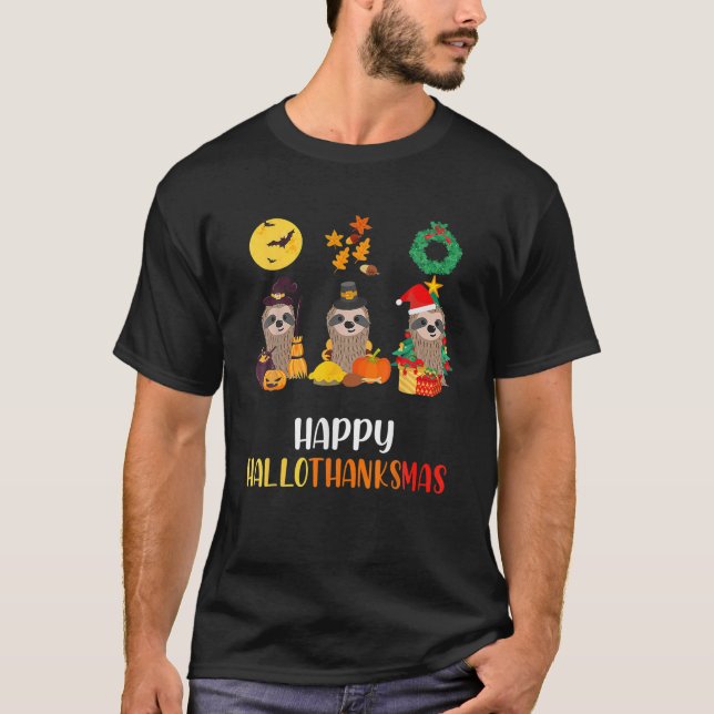Cute Sloth Halloween jul Lycklig Hallothanksma T Shirt (Framsida)
