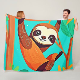 Cute Sloth Hanging in Jungle Fleecefilt