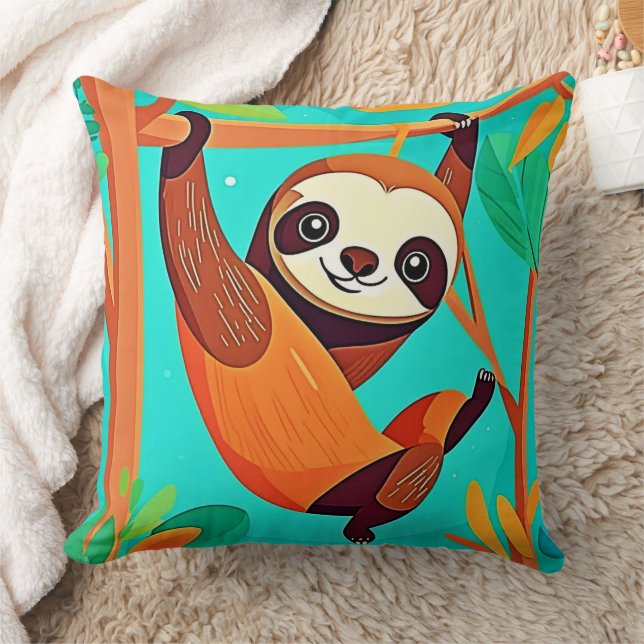 Cute Sloth Hanging in Jungle Kudde (Filt)