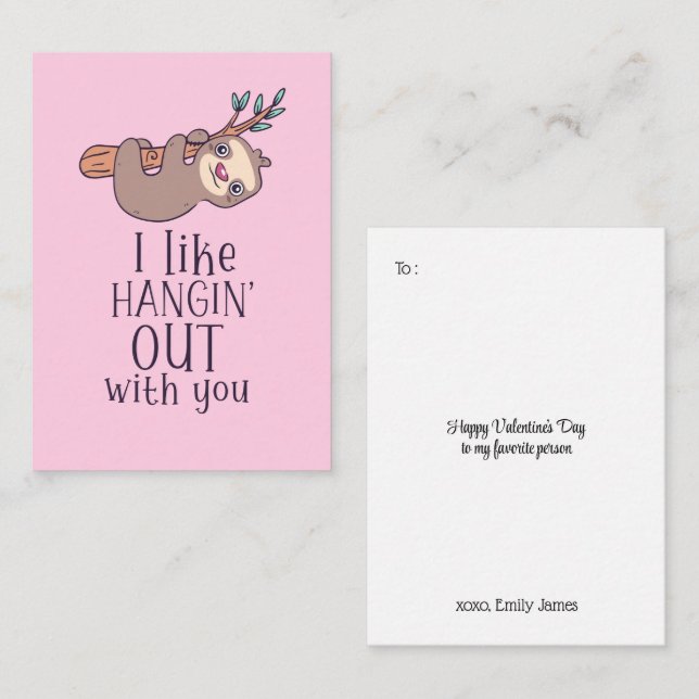 Cute Sloth Hanging Out Funny Kids Valentindagen Anteckningskort (Fram/baksida)