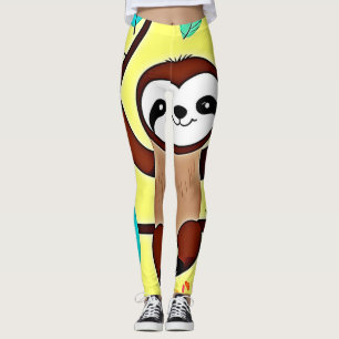 Cute Sloth Hanging på Träd Gren Leggings