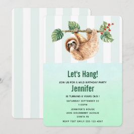 Cute Sloth Hanging upp och ned, vattenfärgsfödelse Inbjudningar