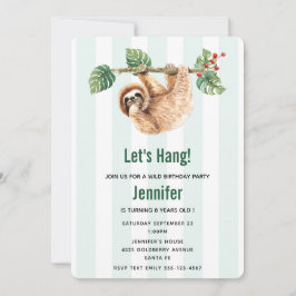 Cute Sloth Hanging upp och ned, vattenfärgsfödelse Inbjudningar