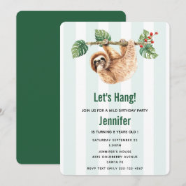 Cute Sloth Hanging upp och ned, vattenfärgsfödelse Inbjudningar
