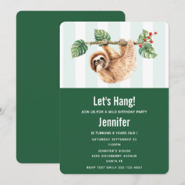 Cute Sloth Hanging upp och ned, vattenfärgsfödelse Inbjudningar