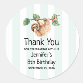 Cute Sloth Hanging upp och ned, vattenfärgsfödelse Runt Klistermärke