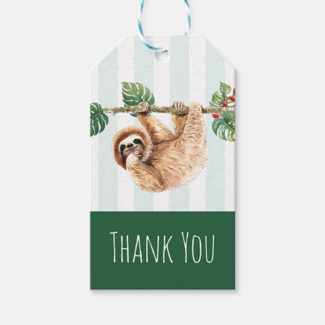 Cute Sloth Hanging uppåt och nedåt Tack Presentetikett (Framsidan)