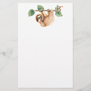Cute Sloth Hanging uppåt och nedåt vattenfärg Brevpapper