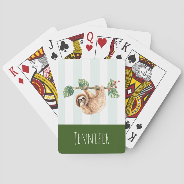 Cute Sloth Hanging uppåt och nedåt vattenfärg Casinokort (Baksidan)