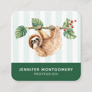 Cute Sloth Hanging uppåt och nedåt vattenfärg Fyrkantigt Visitkort