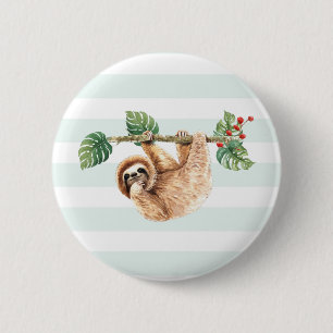 Cute Sloth Hanging uppåt och nedåt vattenfärg Knapp