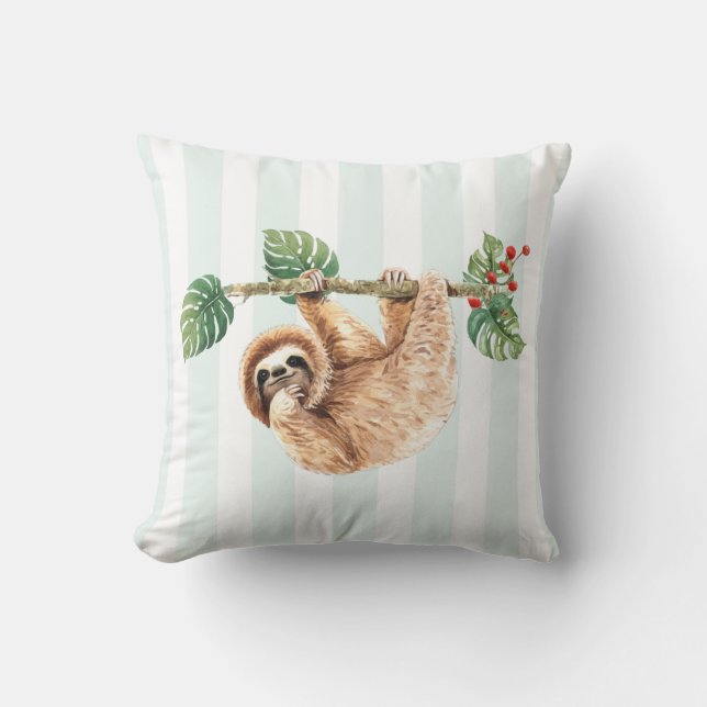 Cute Sloth Hanging uppåt och nedåt vattenfärg Kudde (Framsida)