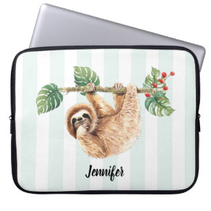 Cute Sloth Hanging uppåt och nedåt vattenfärg Laptop Fodral