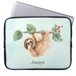 Cute Sloth Hanging uppåt och nedåt vattenfärg Laptop Fodral
