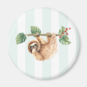 Cute Sloth Hanging uppåt och nedåt vattenfärg Magnet