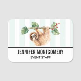 Cute Sloth Hanging uppåt och nedåt vattenfärg Namnbricka