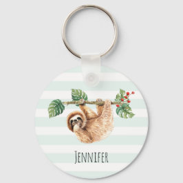 Cute Sloth Hanging uppåt och nedåt vattenfärg Nyckelring